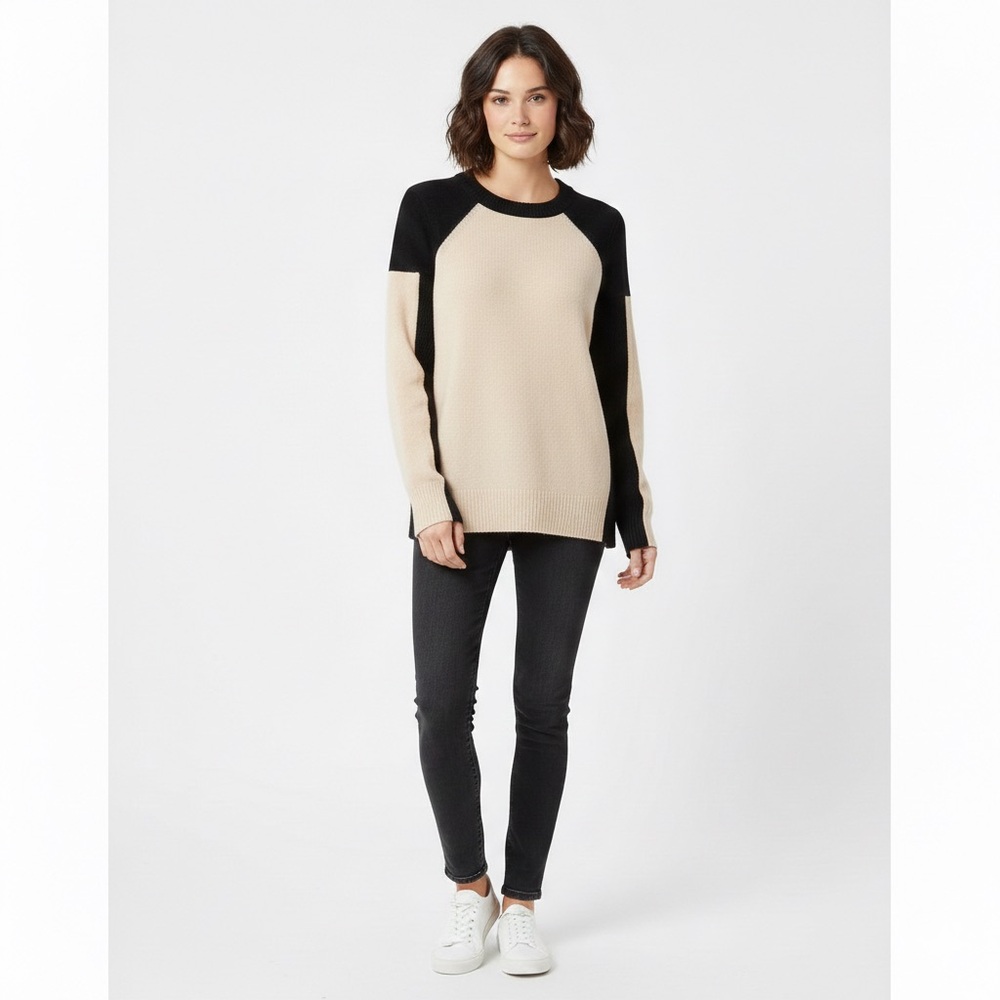 Minnie Rose 100% Cashmere $350 Asymmetric Colorblock Sweater